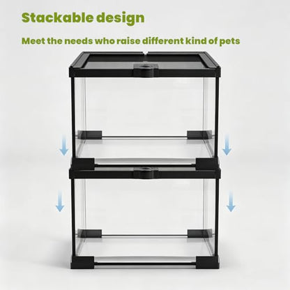 4 Gallon Glass Reptile Terrarium 12"x8"x8" | Stackable, Full View Tank, For Leopard Gecko, Frog, Snake, Hermit Crab, Tarantula, Jumping Spider - size: 12*8*8in