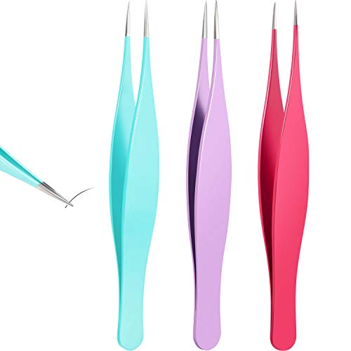 Mudder 3 Pcs Pointed Tweezers Ingrown Hair Eyebrow,Rose Red, Purple, Blue | Stainless Steel for Women Facial Hair Blackhead Removal, Eyebrow Shaping Tool, Sharp Precision Tips for Splinters Shards - color: Pink