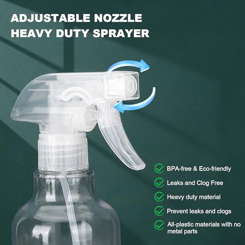 16.9oz/500ml Plastic Spray Bottles 1 Pack, Adjustable Mist/Stream | Refillable heavy duty spray containers for plants, cooking, hair care and household cleaning - color: 16.9oz-Clear