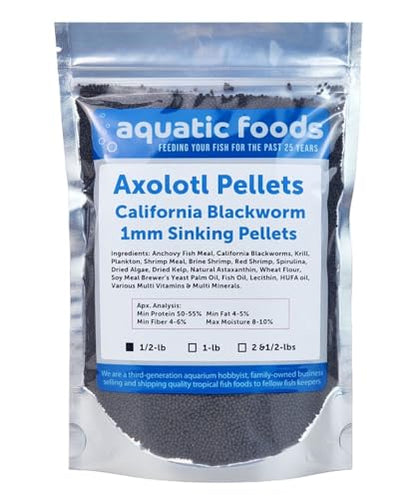Axolotl Blackworm Pellets. 1mm-1/32 Sinking California Blackworm Micro Pellets for Baby Axolotl, Frogs, Shrimp, Salamanders, Newts, Snails…1/2-lb Pouch Bag - size: 8 Ounce (Pack of 1)