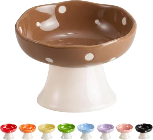 Brown Mushroom Cat Bowl, Elevated Ceramic Bowl for Cats | Cute, Elevated, Ceramic, Whisker Friendly, Dishwasher Safe - color: Brown
