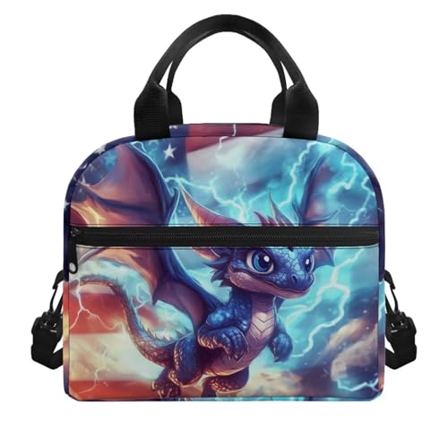 Dragon Kids Lunch Box Insulated Lunch Bag Student American Flag Insulated Lunch Bag Camping Lunchbox Portable Lunchbag Outdoor Camping Lunch Container for School - color: Dragon American Flag