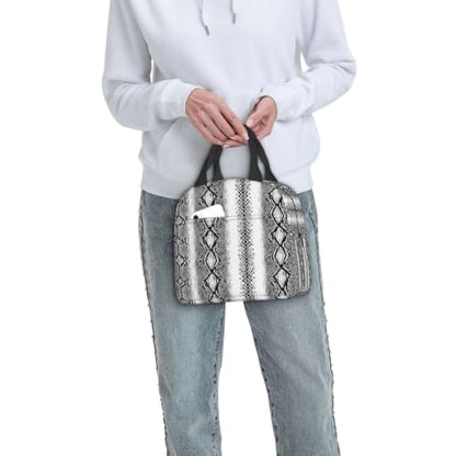 Women Snake Print Insulated Lunch Bag Leakproof | Snake Skin White Silver, Durable Thermal Cooler Tote, Waterproof & Leakproof for Work, Picnic & Travel - color: Pattern (842)