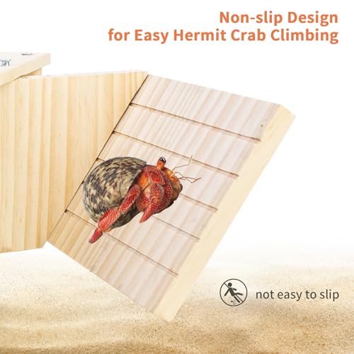FlidRunest Wooden Large Hermit Crab W-Shaped Cave for Tank, Natural Hermit Crab Climbing Ladder Platform Set Toy, Safe Tank Corner Decor Hide Accessories Reptile Activity Platform