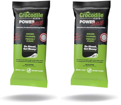 Crocodile Cloth PowerScrub - 10 Dual Surfaced Cloths, 10in X 15in. Large, Moist, Absorbent and Disposable Cleaning Cloths. Safe on Skin and Multiple Surfaces (Pack of 2) - size: 10 Count (Pack of 2)