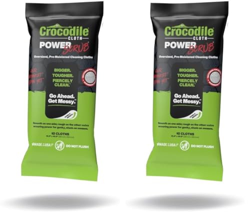 Crocodile Cloth PowerScrub - 10 Dual Surfaced Cloths, 10in X 15in. Large, Moist, Absorbent and Disposable Cleaning Cloths. Safe on Skin and Multiple Surfaces (Pack of 2) - size: 10 Count (Pack of 2)