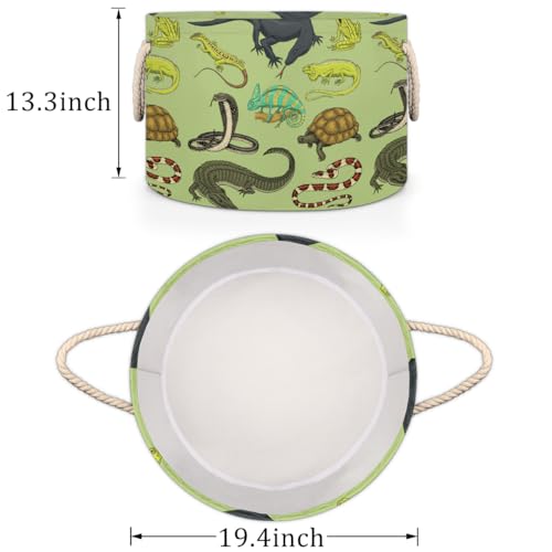 Storage Baskets - Amphibians Large Nursery Organizer Bin Box with Handles Collapsible Round Snakes Laundry Hamper for Kids Boy Toys Blanket, Bedroom Living Room Home Decor Gift Basket (19.4"x13.3") - color: Amphibians Snakes Lizards