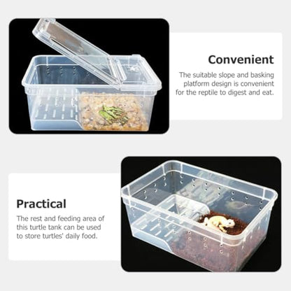 Large Transparent Turtle Tank Aquarium with Non-Slip Ramp and Basking Platform Amphibious Habitat for Reptiles Tortoises Frogs and Aquatic Pets Easy Water Change and Exercise Tank