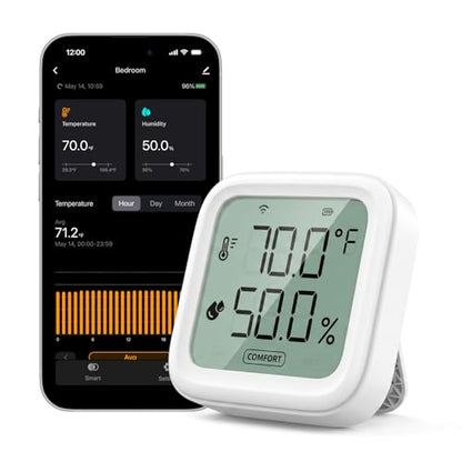 Smart Baby Room Thermometer & Hygrometer, WiFi Indoor Temperature and Humidity Monitor with App Alerts, 656 ft Long Range, Magnetic Mount for Bedroom, Nursery, Greenhouse