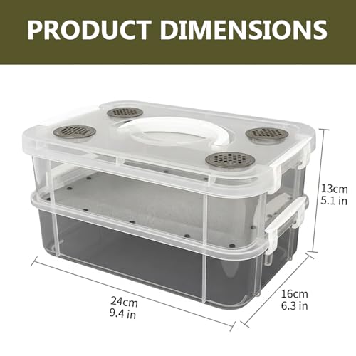Mealworm Breeding Kit, 24x16x13cm Clear Plastic Reptile Breeding Box with Automatic Waste Separation & Cleaning Tools, Critter Keeper Container for Bearded Dragon Lizard Spider