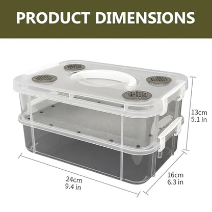 Mealworm Breeding Kit, 24x16x13cm Clear Plastic Reptile Breeding Box with Automatic Waste Separation & Cleaning Tools, Critter Keeper Container for Bearded Dragon Lizard Spider