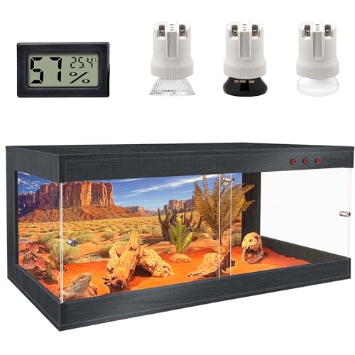 ROYXEN Reptile Tank, 81 Gallons Reptile Enclosure with Lockable Design, Tempered Glass Bearded Dragon Tank for Lizard Habitat, Soild Wood Built-in Sockets (Black, 48"x20"x19.5") - color: Black, size: 48"x20"x19.5"