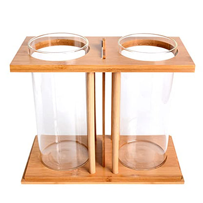 Creative Bamboo and Wood Ecological Fish Tank Creative Fish Tank Small Fish Tank Betta Fish Tank Aquaponic Fish Tank with Dual Glass LED Divider Wood Base DIY Landscape Desktop Aquarium