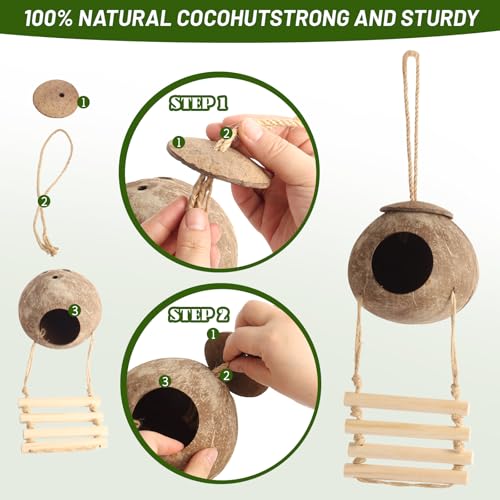 14Pcs Reptile Plants Bridge Vines Leopard Gecko Coconut Hut Crested Gecko Tank Accessories Lizard Coco Den with Ladder for Lizard, Chameleon Cage, Snakes, Hermit Crab
