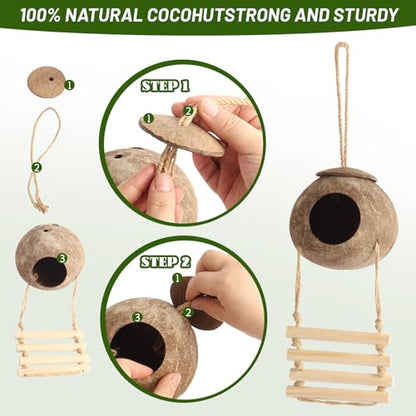 14Pcs Reptile Plants Bridge Vines Leopard Gecko Coconut Hut Crested Gecko Tank Accessories Lizard Coco Den with Ladder for Lizard, Chameleon Cage, Snakes, Hermit Crab