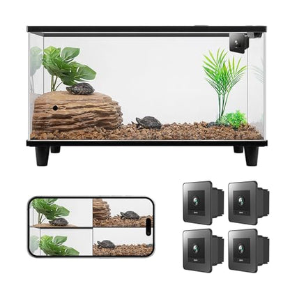 2K HD Aquarium & Terrarium WiFi Pet Camera,140° Wide-Angle Anti-Glare & Anti-Reflection,Night Vision for Fish & Reptiles,Two-Way Audio,Glass-Mount Enclosure Monitor,24/7 Recording (4 Pack) - size: 4 pack