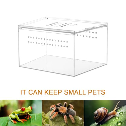 NANEEZOO Acrylic Reptile Breeding Box, 5x4x3 Inch Nano Flat/Long Enclosure Transparent Reptile Breeding Box Terrarium Cage Tank for Tarantula Scorpion Sling Isopods Invertebrates Insect Mantis