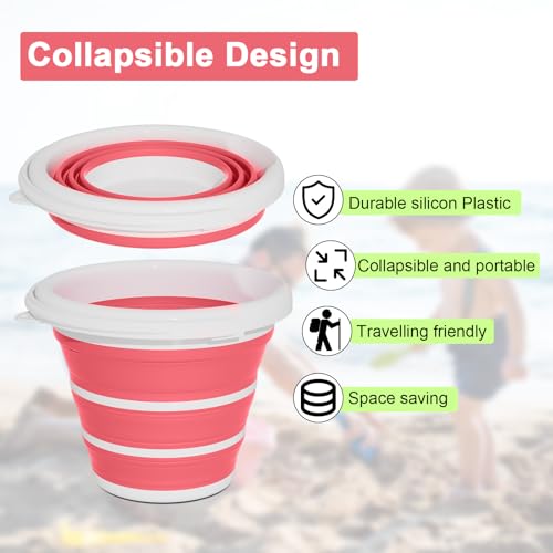 GOLDFOX Collapsible Bucket-10L (2.6 Gallon) Bucket for Cleaning with Handle-Folding Foldable Portable Plastic Water Supplies,Collapsible Bucket for Car Wash Camping Garden-Pink - color: Pink
