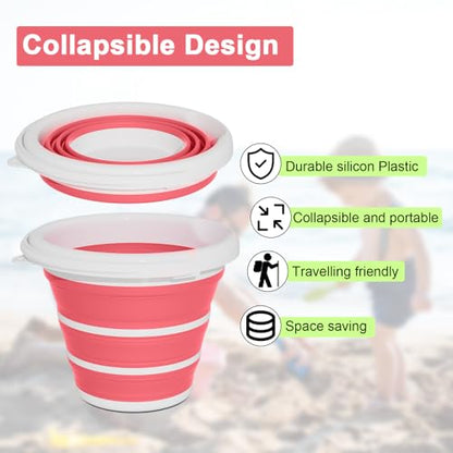 GOLDFOX Collapsible Bucket-10L (2.6 Gallon) Bucket for Cleaning with Handle-Folding Foldable Portable Plastic Water Supplies,Collapsible Bucket for Car Wash Camping Garden-Pink - color: Pink