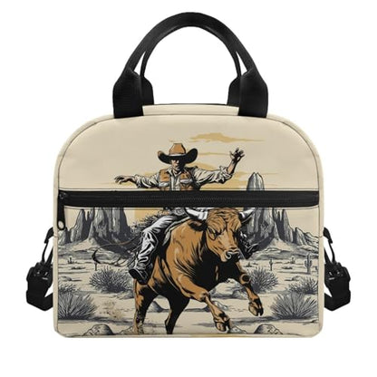 Lightweight Kids Lunch Bag Highland Cow: Aztec Western Insulated Lunch Box Main Compartment - Holds Sandwich + Fruit - Keeps Fresh - Great for Cowboy Theme Day, Picnic & School - color: Aztec Western Highland Cow