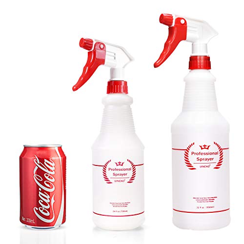 Plastic Spray Bottles 2 Pack, 32 Oz, Heavy Duty Sprayer, All-Purpose, Red | Chemical Resistant, Mist & Stream, Leak-Proof, Better Trigger, Measurements, for Cleaning Solutions, Planting, Car Detailing - color: Red