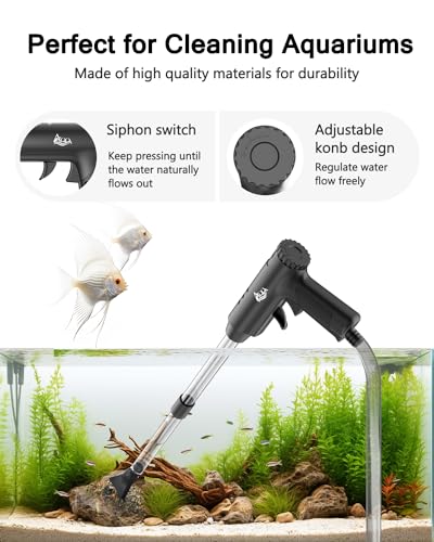 AQQA 4-in-1 Aquarium Gravel Cleaner, Adjustable Flow Fish Tank Vacuum | Multi-use for Water Changing, Gravel Sand Cleaning, Dirty Sucking, Ergonomic Design for Daily Fish Tank Maintenance - size: S
