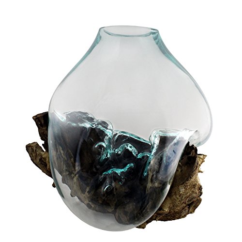 Molten Glass | #650-33 | Molten Glass & Wood Sculpture | Terrarium | Fairy Garden | Approximately 13" Wide | Natural Wood and Recycled Glass | - size: Approximately 13" Wide