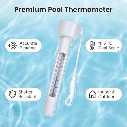 Pool Thermometer Floating, Water Temperature Thermometer with String, Large Size Easy Read & Shatter Resistant Pool Accessories for Outdoor & Indoor Swimming Pools, Spas, Hot Tubs & Aquariums.(White) - color: Cream