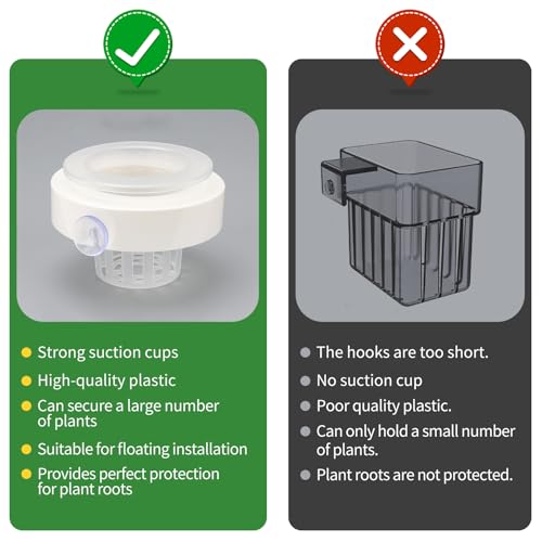 Plus tard 3 Set Floating Aquarium Plant Holders with Suction Cups, Fish Tank Plant Holders, Translucent Baskets for Hydroponic Plant Cultivation and Aquascape Decoration