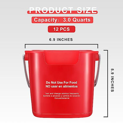 Lallisa 12 Pcs 3 Quart Cleaning Bucket Small Sanitizing Square Bucket Detergent Pail for Home Office Commercial Restaurant Kitchen Bathroom School (Red) - color: Red