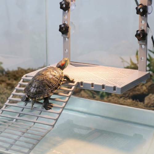 YARNOW Large Turtle Basking Platform for Aquatic Turtles, Sturdy Floating Reptile Habitat Dock with Non-Slip Ramp, Tank Accessories