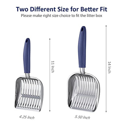 Cat Litter Scoop, Aluminum Alloy Sifter, Kitty Metal Scooper, Deep Shovel, Long Handle, Poop Sifting, Kitten Pooper Lifter, Durable, Heavy Duty, for Litter Box - color: POLISHED Aluminum \ #01 Blue Handle, size: Small