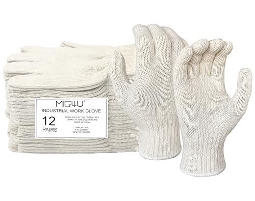 MIG4U 12 Pairs Work Gloves - Cotton String Gloves for Safety Work - Glove Liner Hand Saver Heat Protection for BBQ (Large, Heavy) - color: Heavy, size: Large