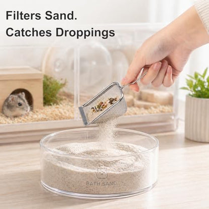 Stainless Steel Hamster Sand Scoop Set, 1mm Fine Mesh & Standard Scoop Combo, Small Pet Sand Bath Cleaner for Hamsters, Gerbils, Mice, Reptiles, Easy Sifting for Fine Sand