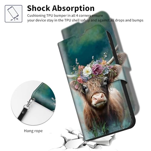 for Cricket Outlast 5G Phone Case 2024,AT&T Motivate Pro 5G Phone Case with Card Holder & Kickstand & Wrist Strap Wallet Flip Folio Leather Magnetic Protective Cover,Cute Highland Cow - color: Cute Highland Cow, size: Cricket Outlast 5G 2024/ATT Motivate