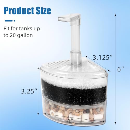 AQUANEAT Aquarium Air Driven Corner Sponge Filter for Nano Fish Tank with Tubing, Valves and Suction Cups, up to 20 Gallon - size: Small