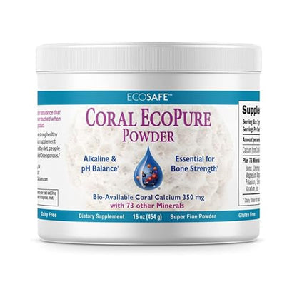 Coral Calcium Powder, Ecopure Calcium Supplement, 16 Ounces | Ancient Seabed Coral Calcium Powder; Supports Bone Health; 72+ Trace Minerals; Easy to Mix Powder; manufactured in the USA - size: 16 Ounce (Pack of 1)