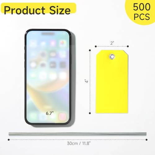 500 Pieces Plastic Shipping Tags With Wire - Waterproof Heavy Duty Labeling Tags With String Wires for Equipment Car Parts (Yellow, 2x4) - color: Yellow, size: 2 x 4 inches