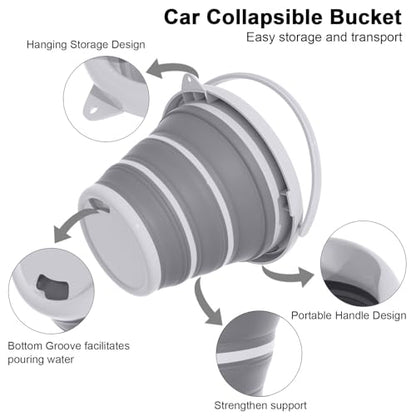 Collapsible Wash Bucket with Microfiber Mitt, 10L (2.6 Gallon) Portable Collapsiblle Buckett with Handle for Car Wash Household Cleaning, Multiuse Collapsibles Water Bucket and Car wash mitt - Grey - color: Gray