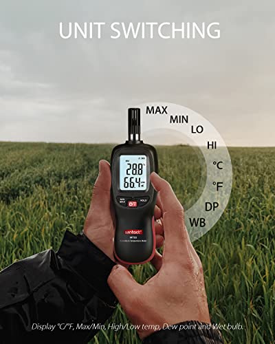 Humidity and Temperature Meter, Digital Hygrometer Handheld | Measure Dew Point, Wet Bulb, Ambient Temp, Humidity Thermometer Gauge, Psychrometer for Home, Room, Indoor, Outdoor HVAC