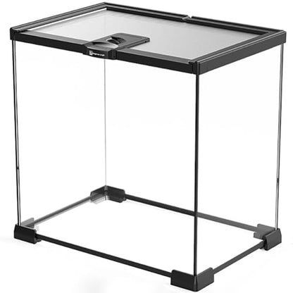 Reptile Float Glass Growth Tank, Transparent Reptile Terrarium with Wiring Hole, Eco Rainforest Feeding Box, Reptile Breeding Box Suitable for Stacking, Top Screen Ventilation Escape Proof Lid, - color: F