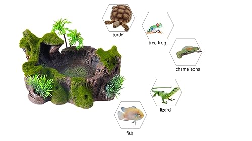 QIRMIZI Reptile Decor, Plastic Reptile Platform with Artificial Plants - Basking Habitat Decor for Lizard, Turtle, Frog, Snake
