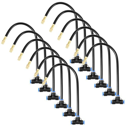 12 Pcs Brass Misting Nozzles Tee with 12 Inch Built in Hose for Patio Outdoor Cooling 360 Rotation Adjustable Water Mister Nozzles Thread Sprayer-0.043" orifice, Tee Compatible with 0.31”Misting Hose