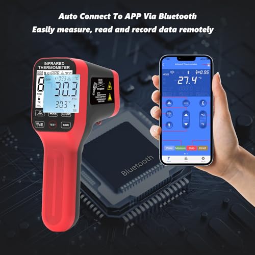 -58°F to 2912°F Infrared Thermometer Gun, Non Contact Digital Laser Thermometer with Bluetooth,for Cooking, Pizza Oven, Engine, USB Rechargeable