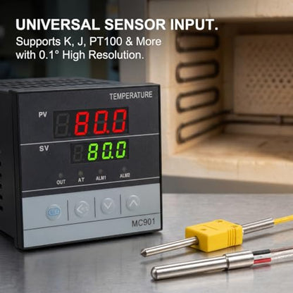 PID Temperature Controller, Digital Display K Type, MC901 Digital Programmable Temperature Control K Type PT100 Sensor Input Relay SSR Output