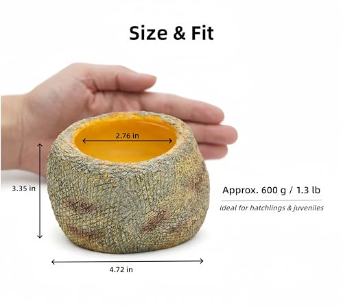 Small Snake Soak Bowl, Resin Reptile Water Dish, 1.3 lb Rock Look | 2-in-1 Drink & Soak, Smooth Basin, Textured Exterior, 4.72 x 3.35 in, Hatchlings & Juveniles