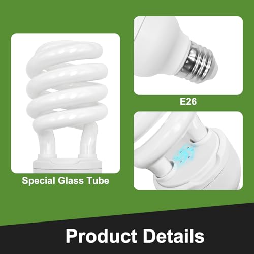 UVB Reptile Light, 5.0 26W UVA UVB Light for Reptiles, Spiral Compact Fluorescent UVB Bulb for Chameleons Tortoise Iguanas and Snakes - size: 6.5 in 5.0
