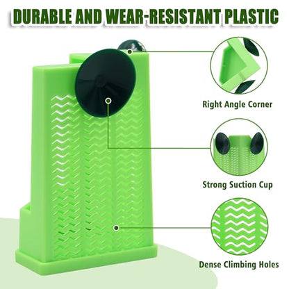 Chameleon Feeder with Suction Cups, Green Bearded Dragon Food Bowl | Wall Mount Insect Feeding Box for Reptile, Corner Hunting Bowl for Frogs Geckos, Tank Accessories