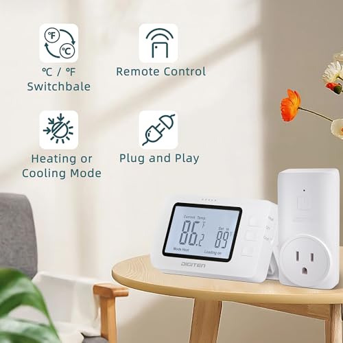 DIGITEN Wireless Thermostat WTC100 Pro Temperature Controller for Cooling & Heating, Remote Controlled Outlet, Easy-to-Use and Programmable Thermostats for Home,Greenhouse - color: Wtc 100 Pro