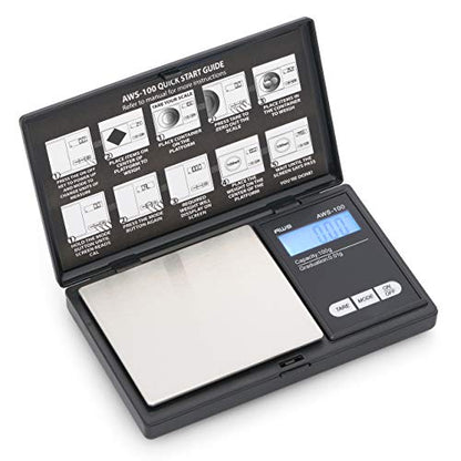 Series Digital Pocket Weight Scale, Stainless-Steel Backlit LCD 100g x 0.01g, (Black), AWS-100-Black - AMERICAN WEIGH SCALES - color: Black, size: 100g x 0.01g